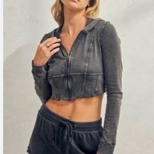 Urban Outfitters out from under Dark Gray Hoodie corset cropped zipper L